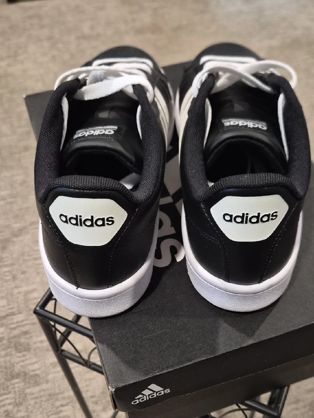 adidas Black and White Low-Top Sneakers-Cloudfoam Insoles - Picture 2 of 3